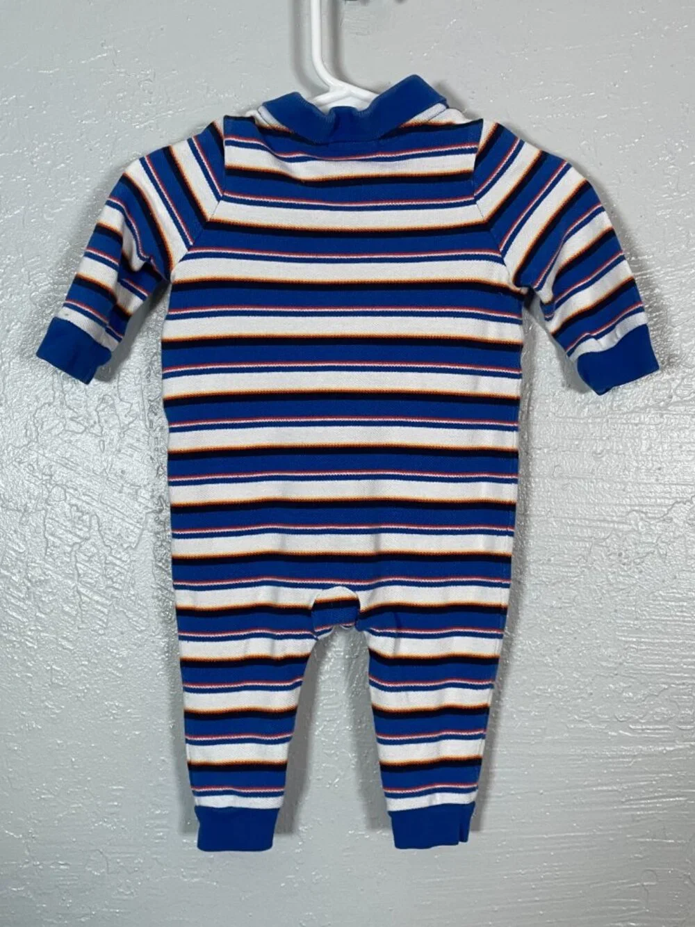 Ralph Lauren Baby 6M Blue White Red Stripe Polo Bodysuit Cotton Knit Long Sleeve